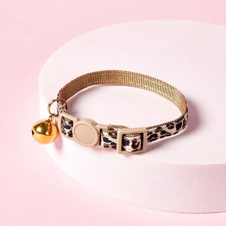 Leopard Print Pet Collar with Adjustable Bell for Cats & Small Dogs