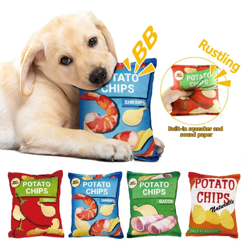 Funny Dog Toy Chips – Squeaky Crinkle Plush Chew Toy for Small & Medium Dogs