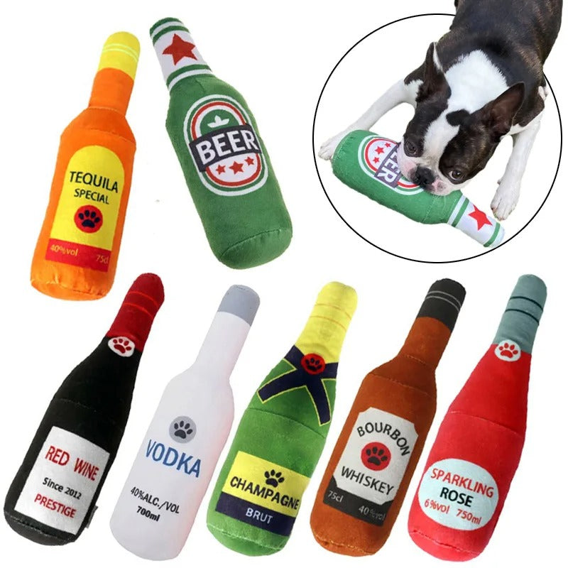 Champagne Bottle-Shaped Dog Toy – Squeaky & Chew-Resistant Playtime Fun!