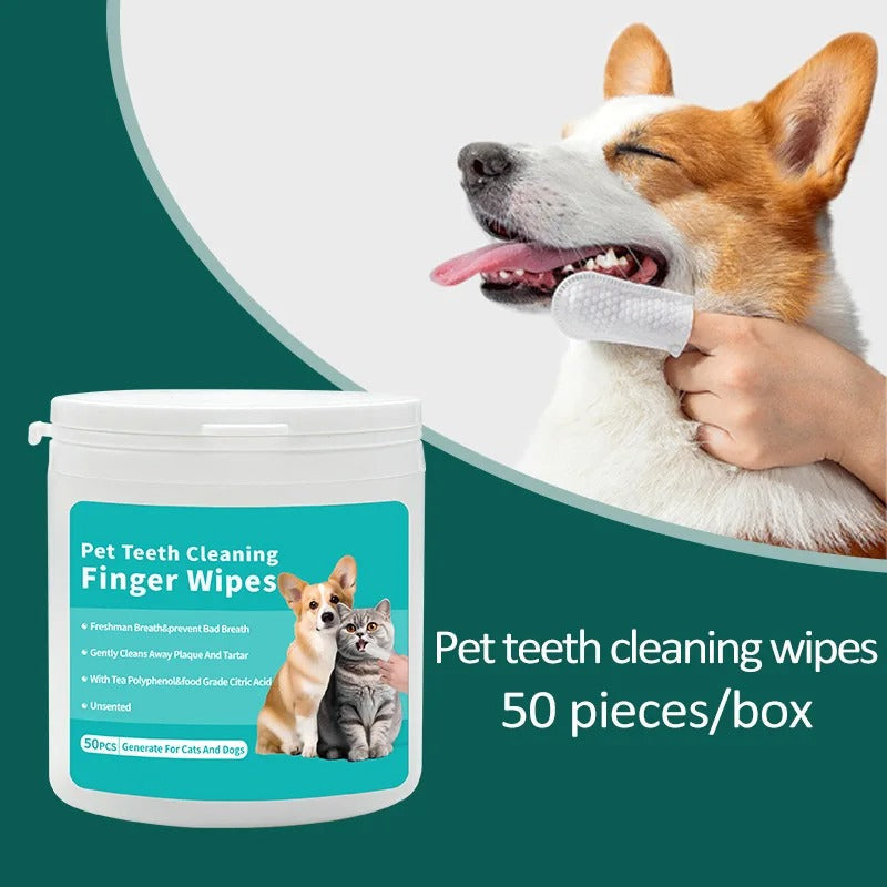 Pet Tooth Cleaning Finger Wipes – Gentle, Disposable Dental Care for Dogs & Cats