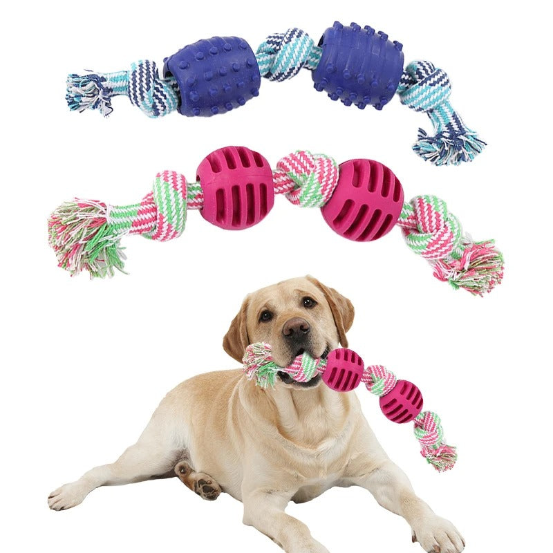 Double Knot Cotton Rope Dog Toy with Ball – Chew & Tug Toy for Small Dogs