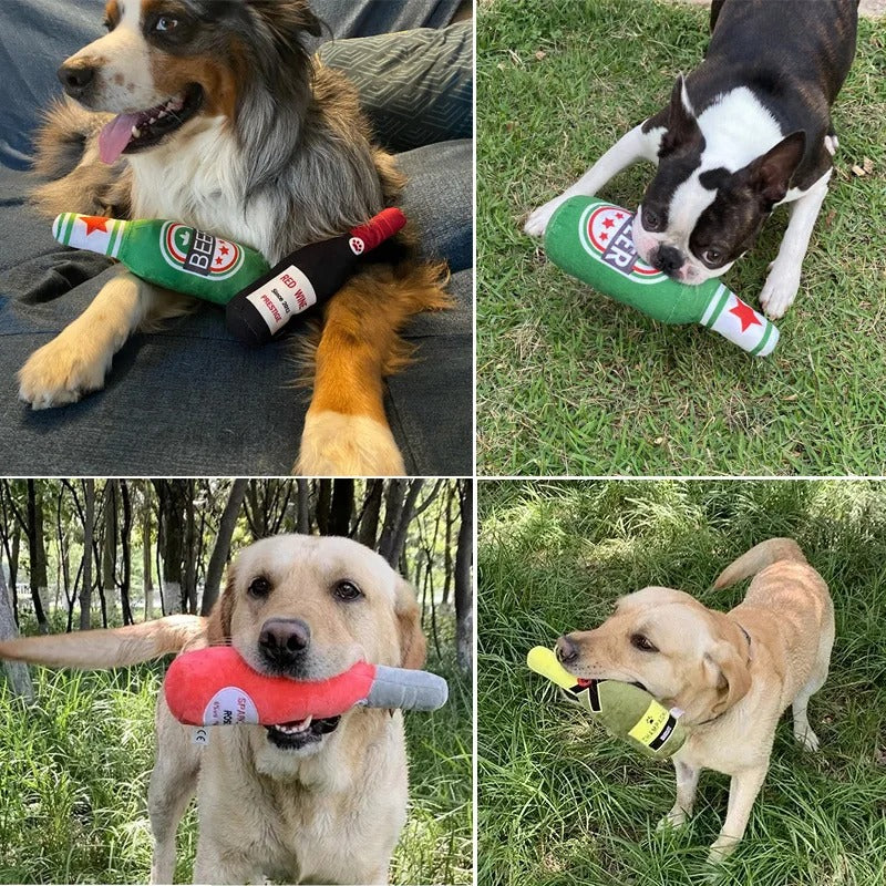 Champagne Bottle-Shaped Dog Toy – Squeaky & Chew-Resistant Playtime Fun!