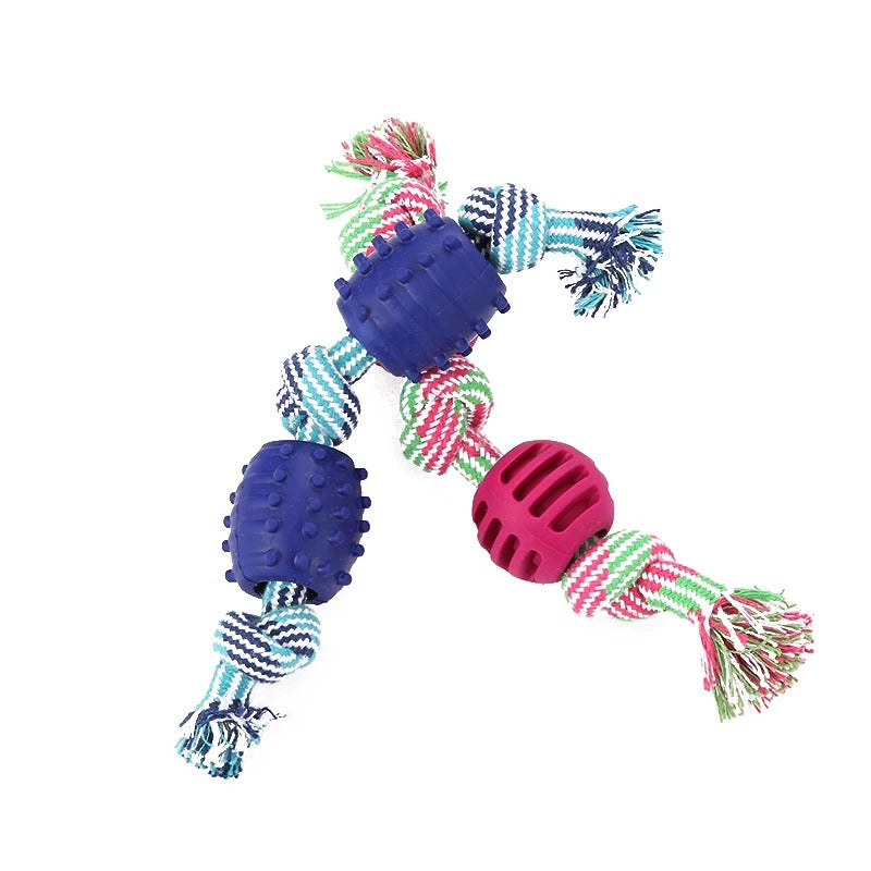 Double Knot Cotton Rope Dog Toy with Ball – Chew & Tug Toy for Small Dogs