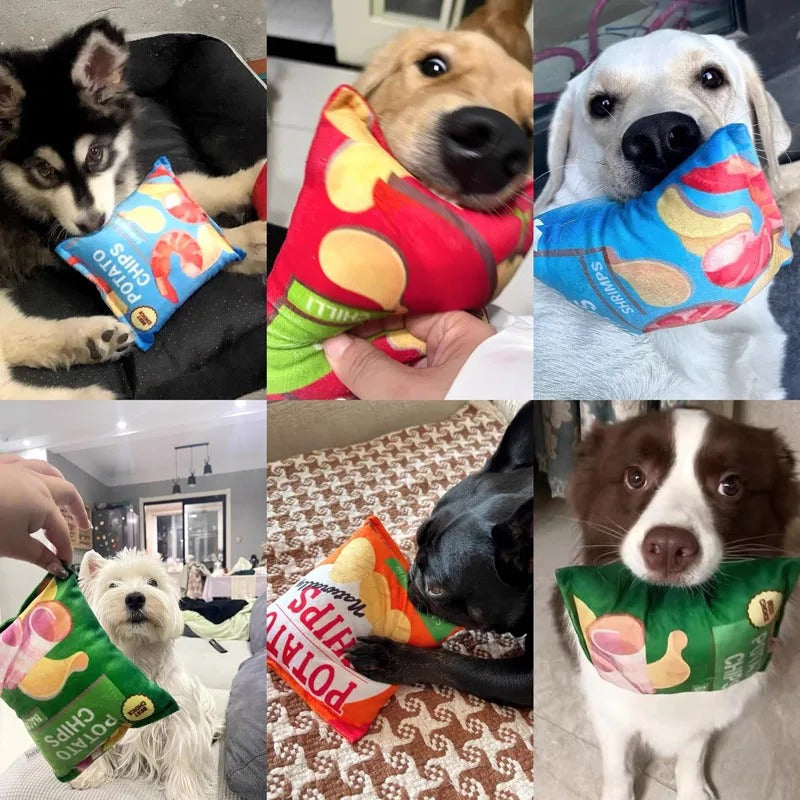 Funny Dog Toy Chips – Squeaky Crinkle Plush Chew Toy for Small & Medium Dogs