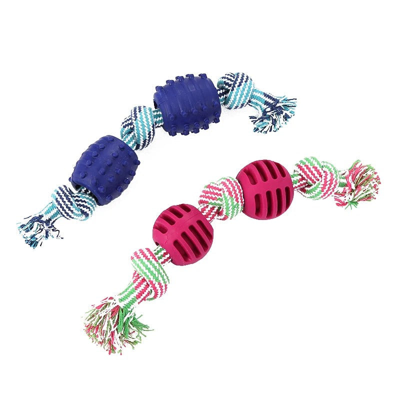 Double Knot Cotton Rope Dog Toy with Ball – Chew & Tug Toy for Small Dogs
