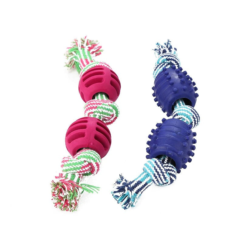 Double Knot Cotton Rope Dog Toy with Ball – Chew & Tug Toy for Small Dogs