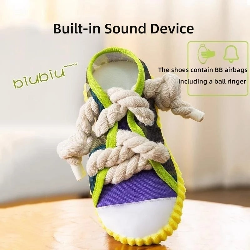 Squeaky Dog Slipper Toy with Sturdy Cotton Rope – Dental Cleaning & Fun Chew Toy