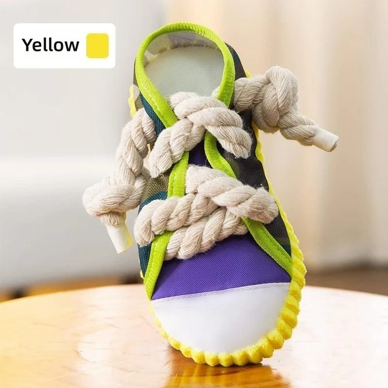 Squeaky Dog Slipper Toy with Sturdy Cotton Rope – Dental Cleaning & Fun Chew Toy