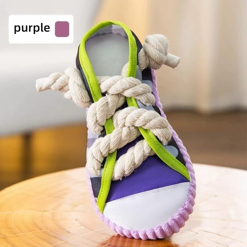Squeaky Dog Slipper Toy with Sturdy Cotton Rope – Dental Cleaning & Fun Chew Toy