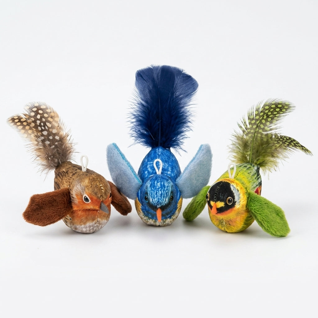 Self-Entertaining Realistic Chirping Plush Bird Cat Toy