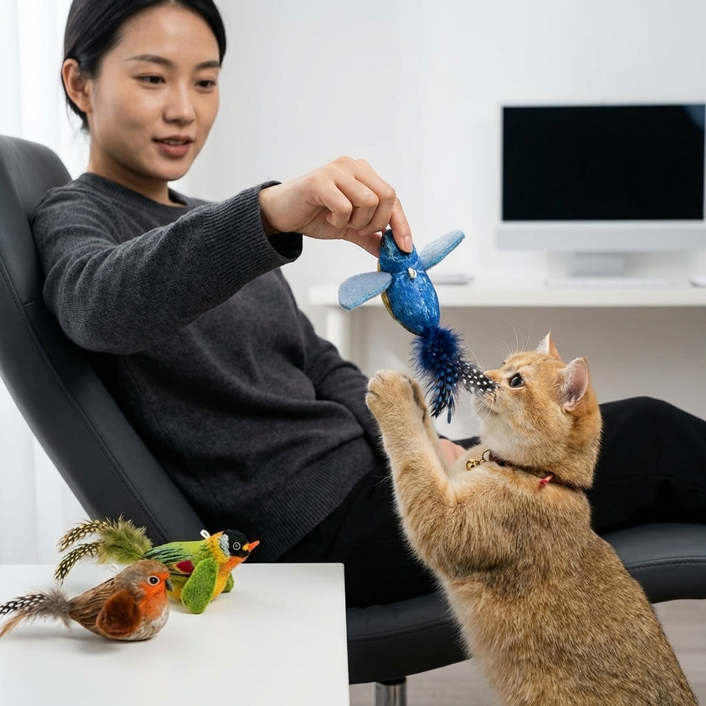2-Pack Realistic Feathered Bird Cat Toys with Chirping Sound – Interactive Plush for Cats
