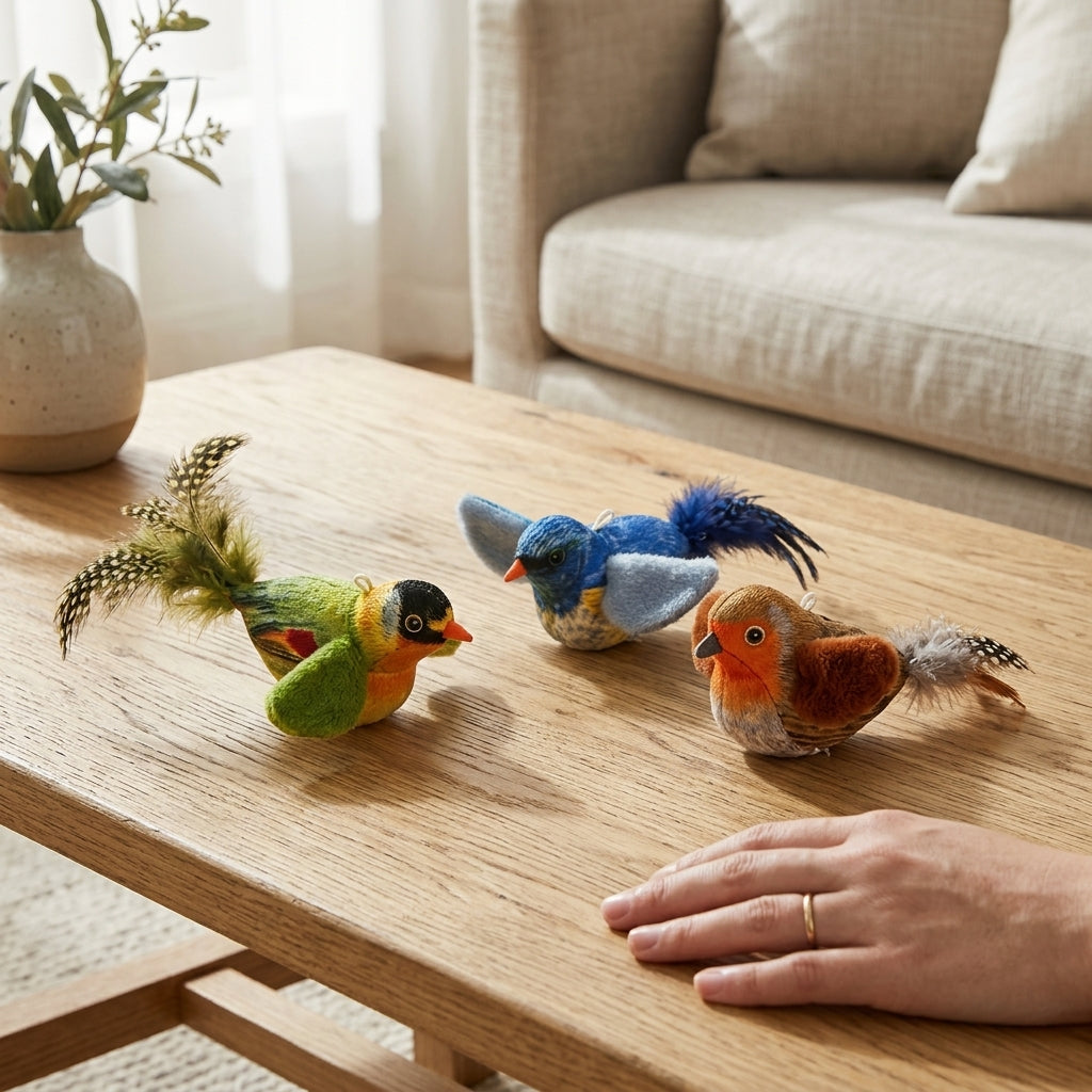 2-Pack Realistic Feathered Bird Cat Toys with Chirping Sound – Interactive Plush for Cats