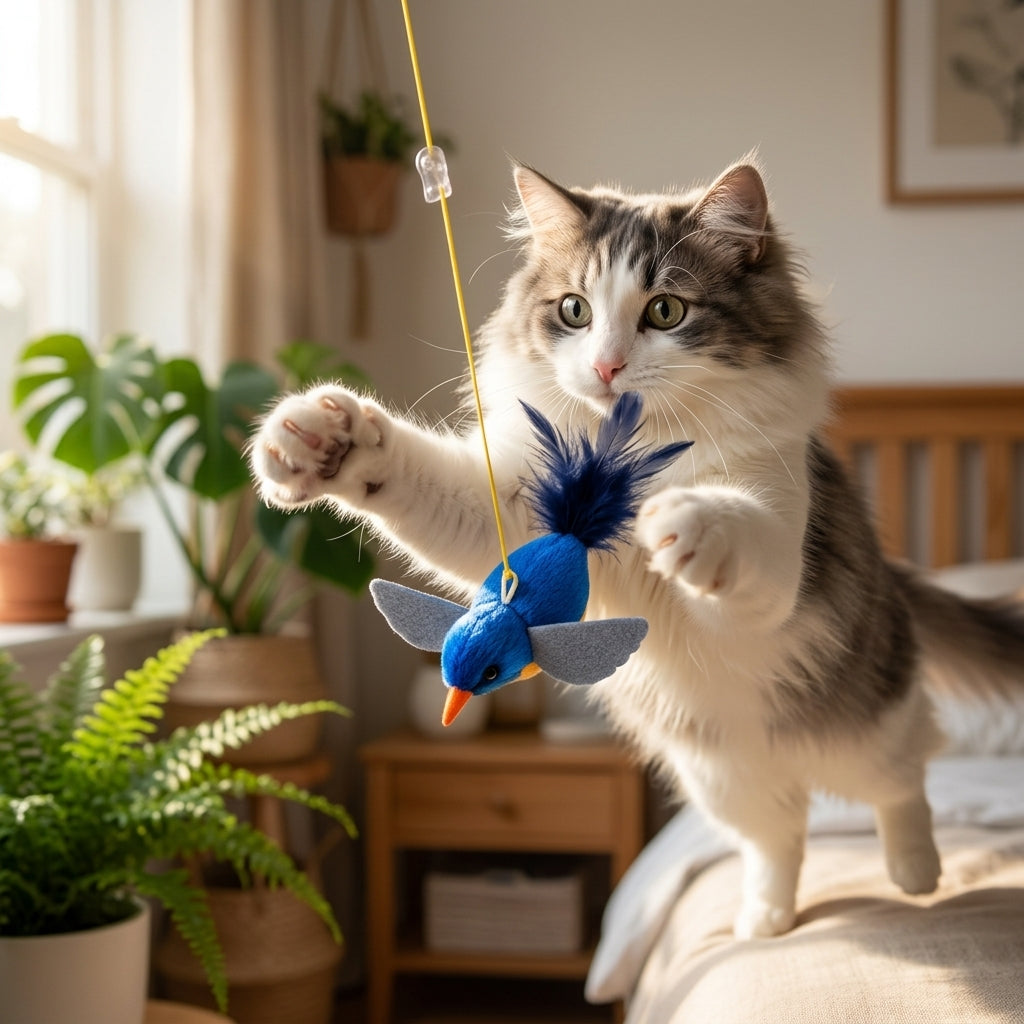 Self-Entertaining Realistic Chirping Plush Bird Cat Toy