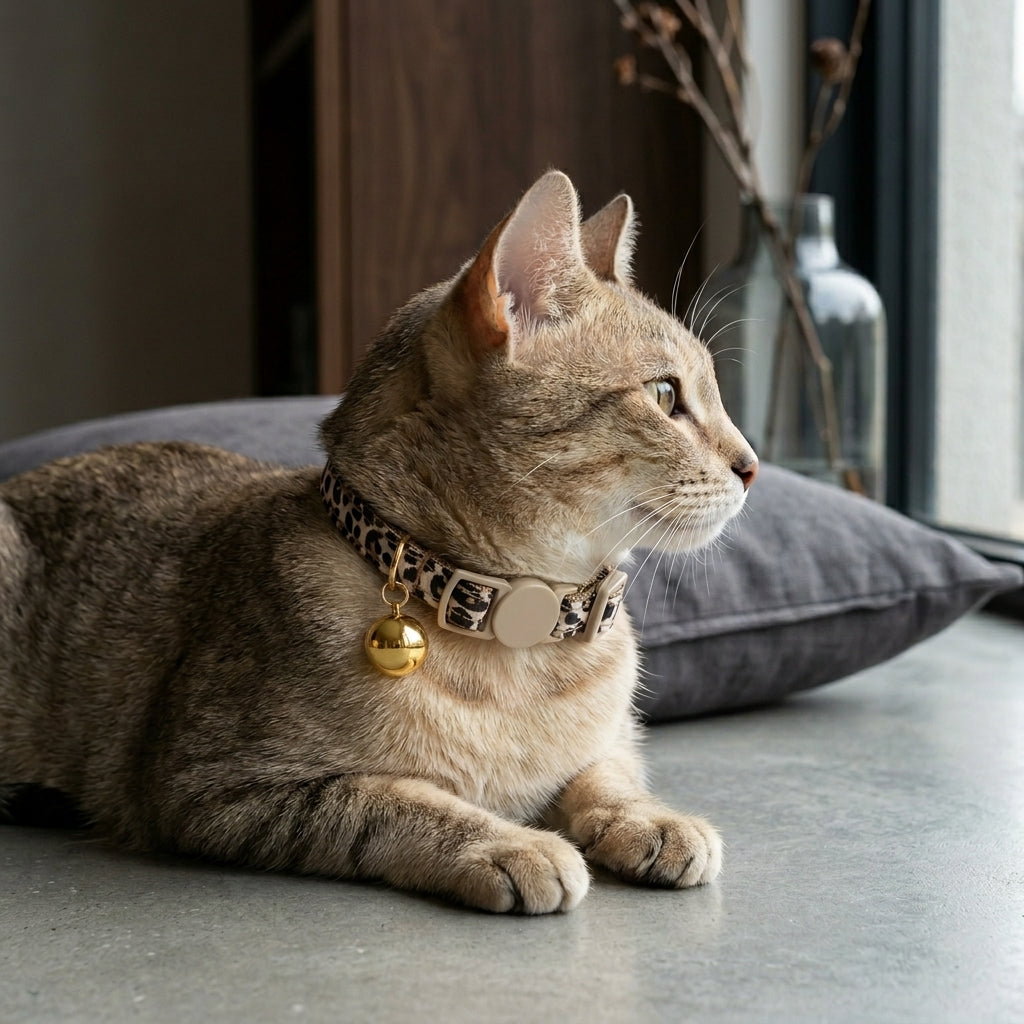Leopard Print Pet Collar with Adjustable Bell for Cats & Small Dogs