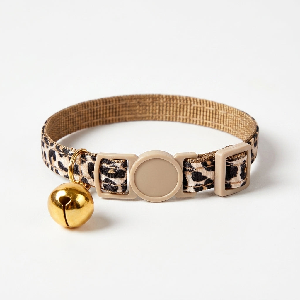 Leopard Print Pet Collar with Adjustable Bell for Cats & Small Dogs