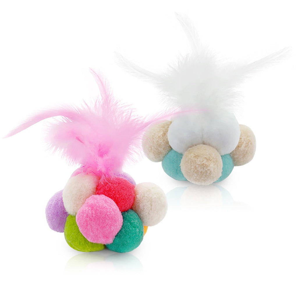 Cat Feather Bell Toy – Interactive Ball-Shaped Cat Toy with Jingle Bell & Colorful Feathers