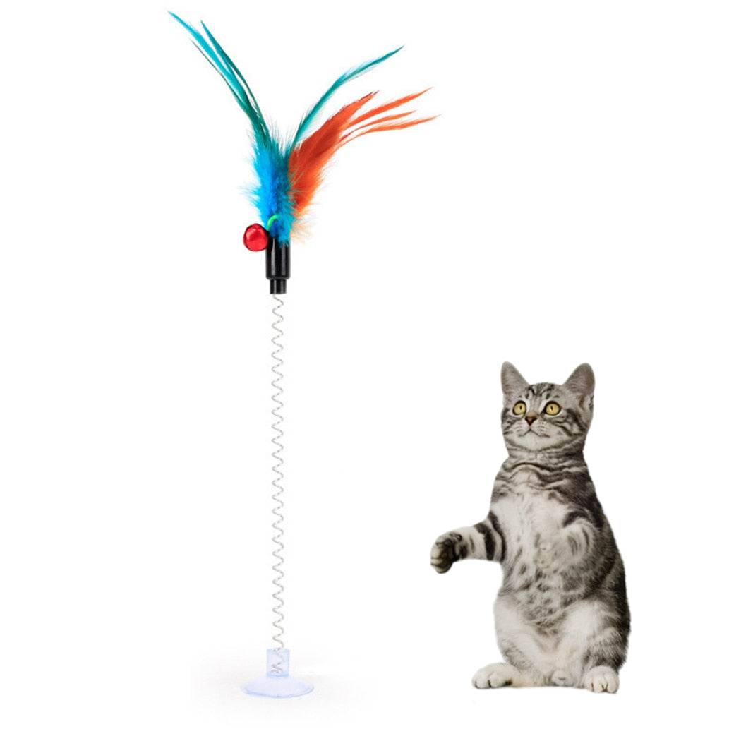 Spring-Activated Cat Feather Toy – Bouncing Mouse with Realistic Feather