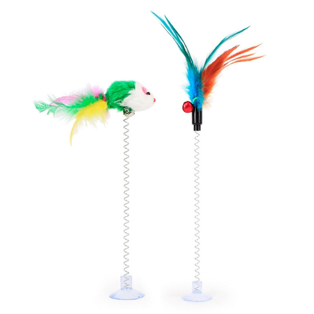 Spring-Activated Cat Feather Toy – Bouncing Mouse with Realistic Feather