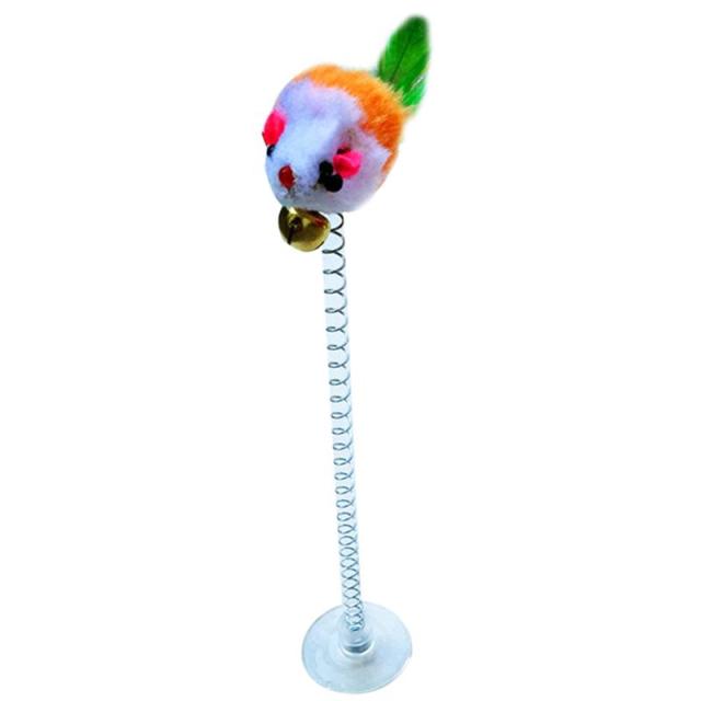 Spring-Activated Cat Feather Toy – Bouncing Mouse with Realistic Feather
