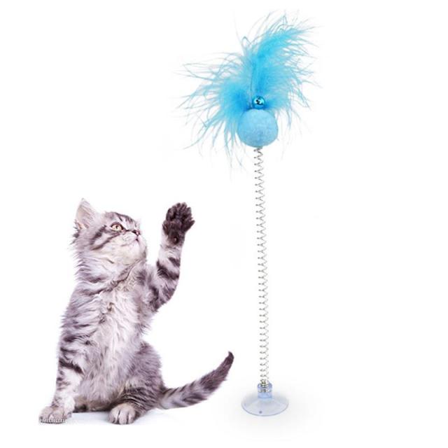 Cat Feather Toy with Bell – Spring-Activated Teaser Toy for Solo Play