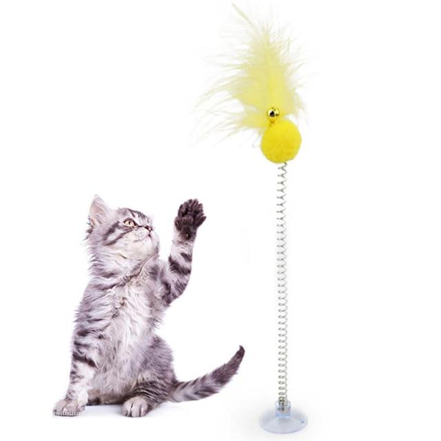 Cat Feather Toy with Bell – Spring-Activated Teaser Toy for Solo Play