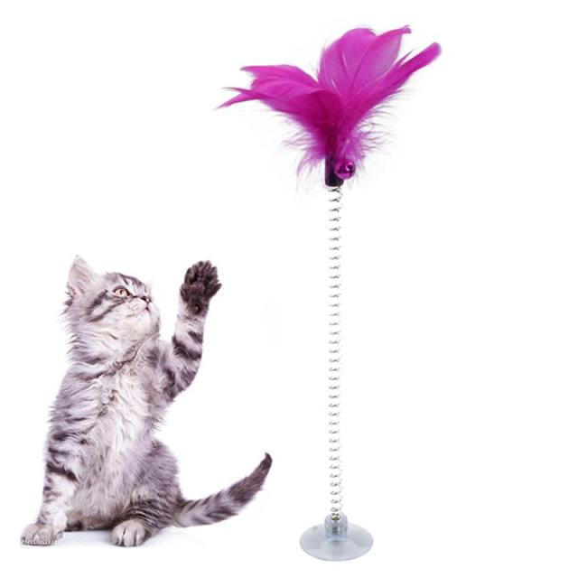 Cat Feather Toy with Bell – Spring-Activated Teaser Toy for Solo Play