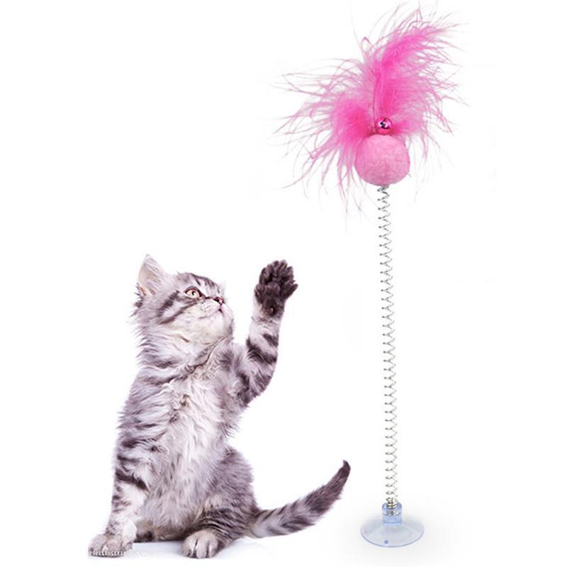 Cat Feather Toy with Bell – Spring-Activated Teaser Toy for Solo Play