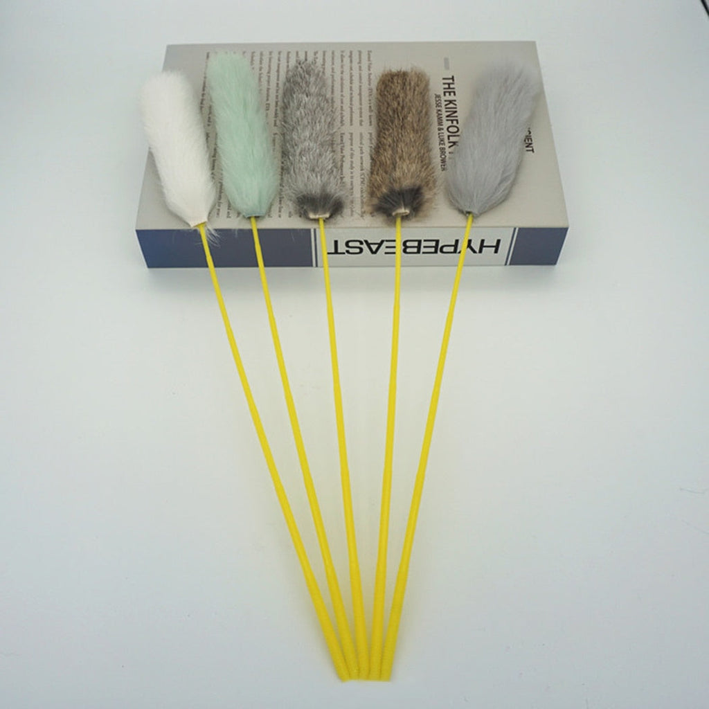 Fluffy Cat Teaser Wand Toy – Pampas-Style Feather Wand for Interactive Play