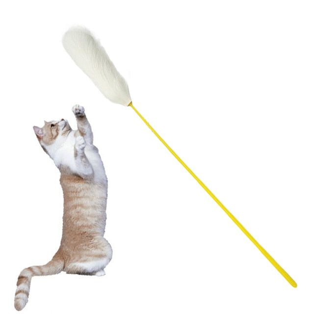 Fluffy Cat Teaser Wand Toy – Pampas-Style Feather Wand for Interactive Play
