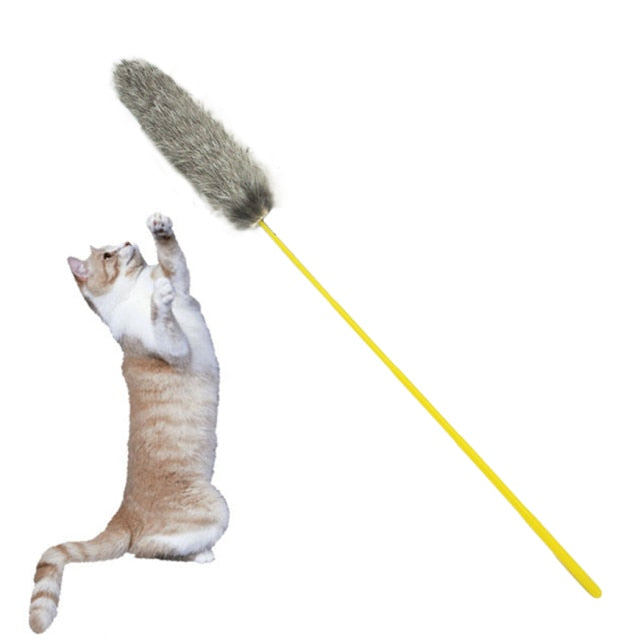Fluffy Cat Teaser Wand Toy – Pampas-Style Feather Wand for Interactive Play