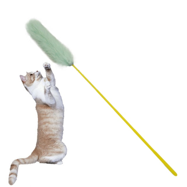 Fluffy Cat Teaser Wand Toy – Pampas-Style Feather Wand for Interactive Play