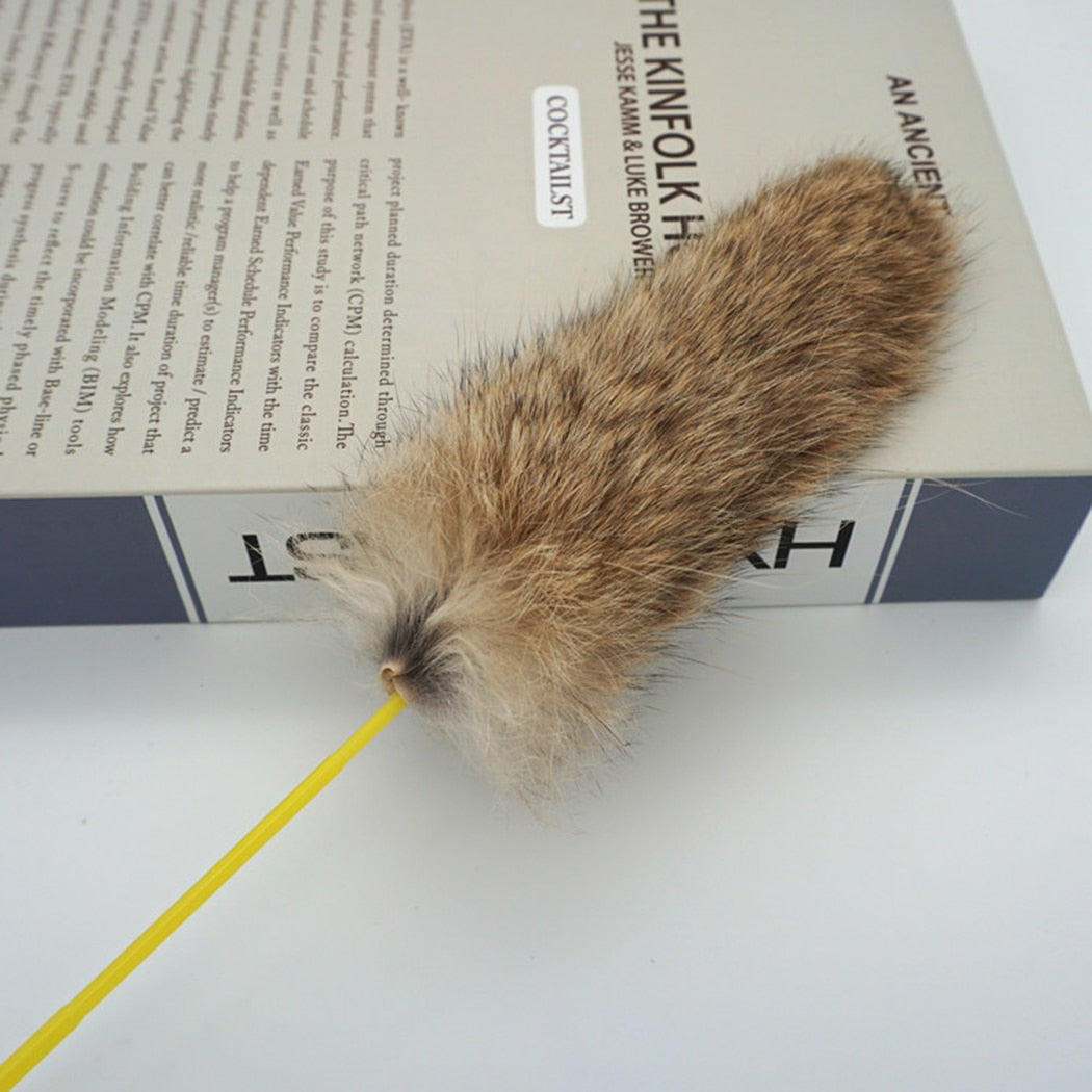 Fluffy Cat Teaser Wand Toy – Pampas-Style Feather Wand for Interactive Play