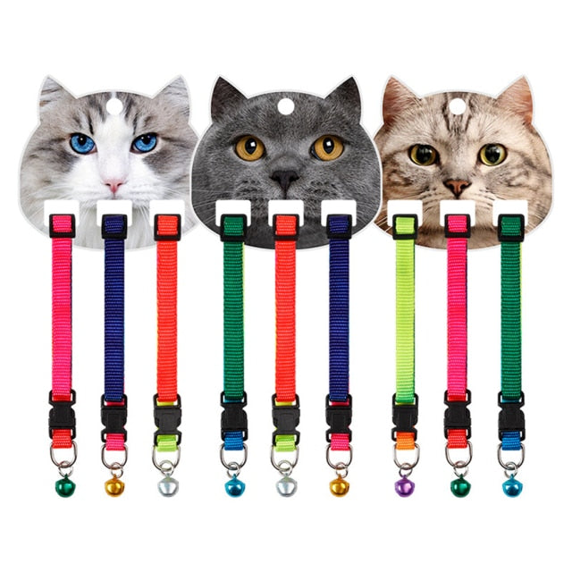 3-Pack Adjustable Cat Collars with Jingle Bells – Nylon, Lightweight & Secure