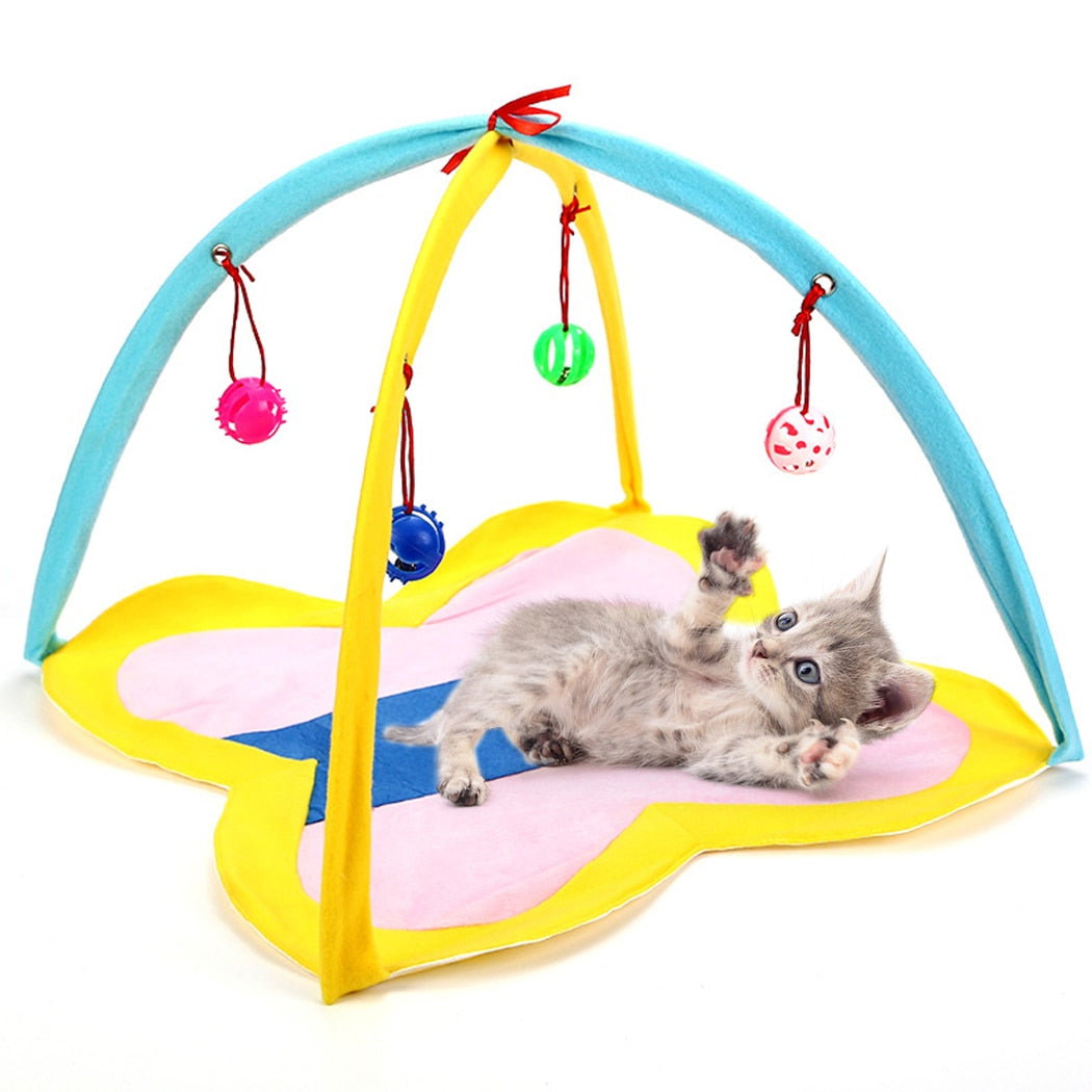 Portable Cat Play Tent with 4 Hanging Toys – Interactive Indoor Cat Tent for Kittens & Adult Cats