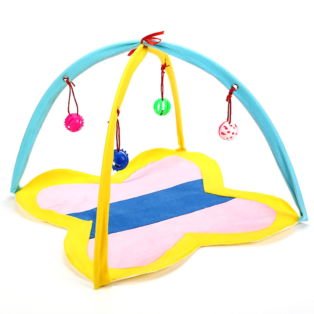 Portable Cat Play Tent with 4 Hanging Toys – Interactive Indoor Cat Tent for Kittens & Adult Cats