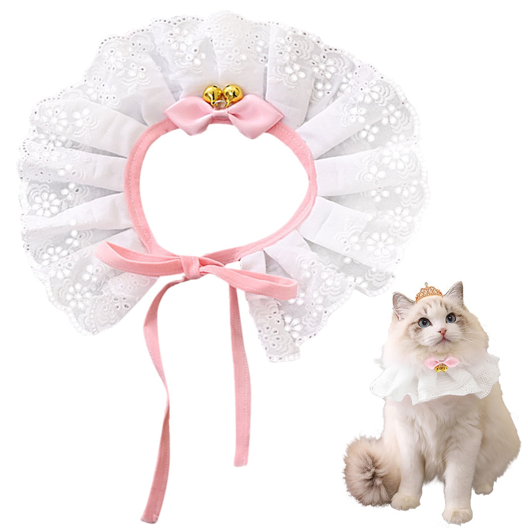 Adjustable Lace Cat Collar with Bell – Stylish & Comfortable Pet Accessory