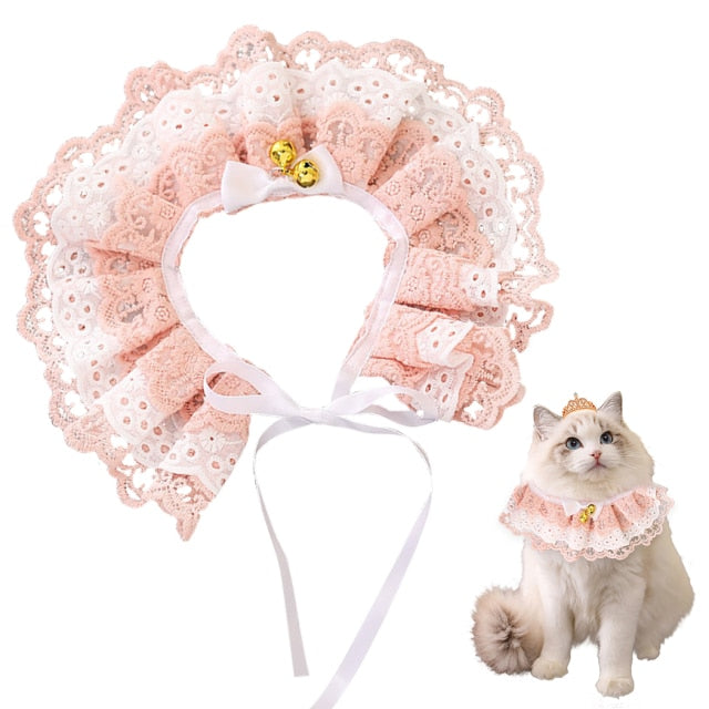Adjustable Lace Cat Collar with Bell – Stylish & Comfortable Pet Accessory
