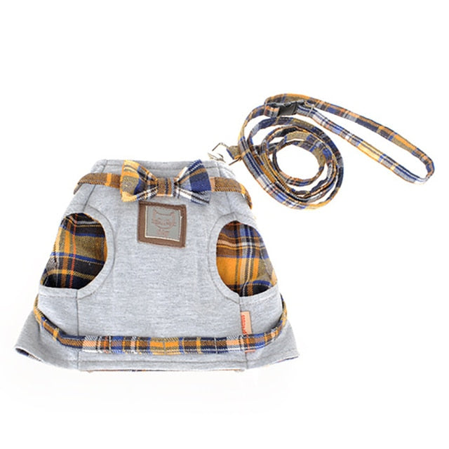 Adjustable Cotton Cat Harness with Leash – Soft, Breathable & No-Pull Design