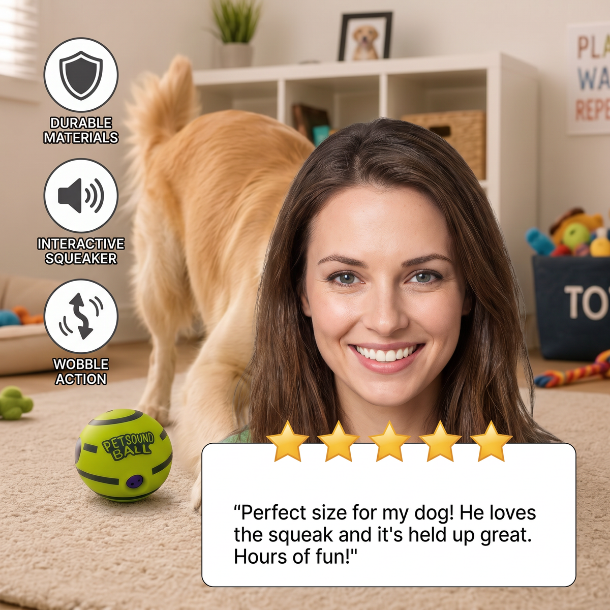 Interactive Squeaky Wobble Dog Ball – Durable Self-Play Toy for Energetic Pups