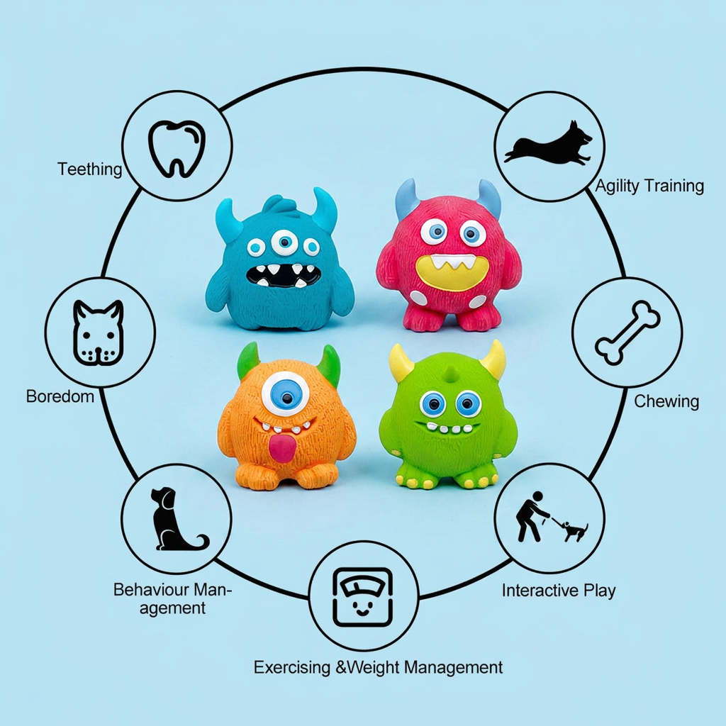 Durable Eco-Friendly Monster Teeth-Cleaning Squeaky Dog Toy