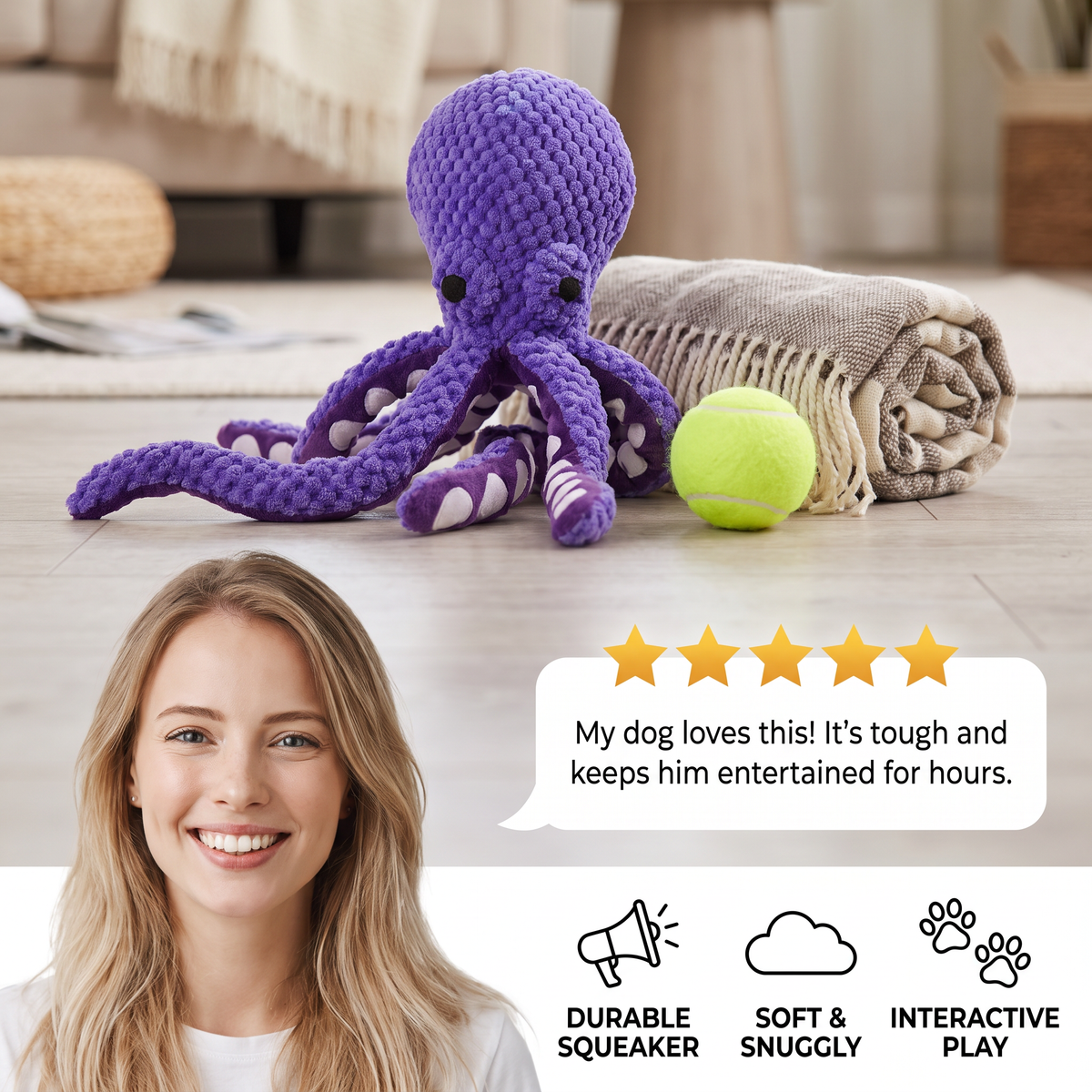 Large Octopus Plush Squeaky Dog Toy – Fun, Durable & Adorable!