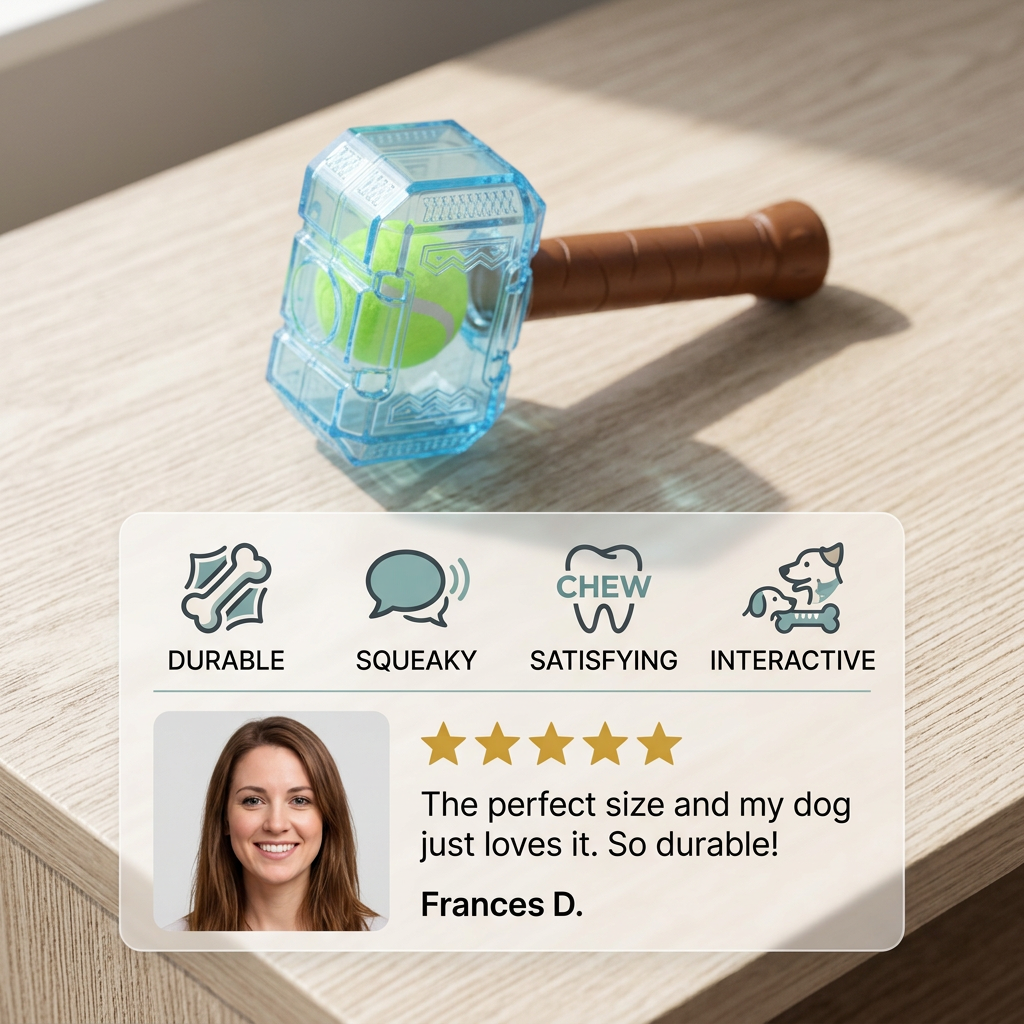 Durable Squeaky Hammer Chew Toy for Dogs – Fun Tennis Ball Core & Loud Squeaker!
