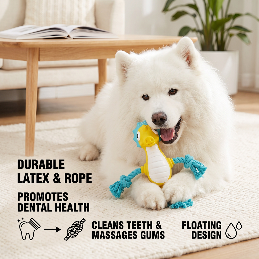 Durable Floating Dental Latex & Rope Dog Toy — Chew, Tug & Splash!