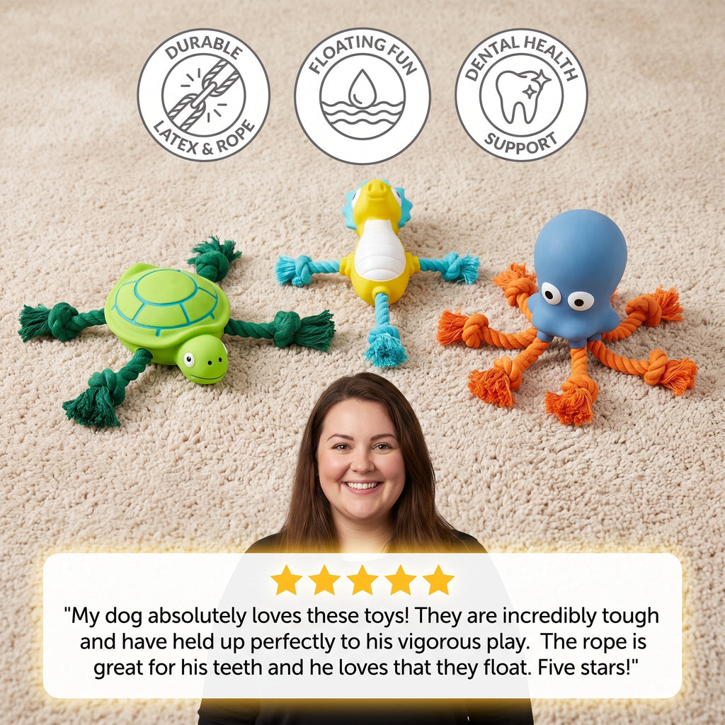 Durable Floating Dental Latex & Rope Dog Toy — Chew, Tug & Splash!