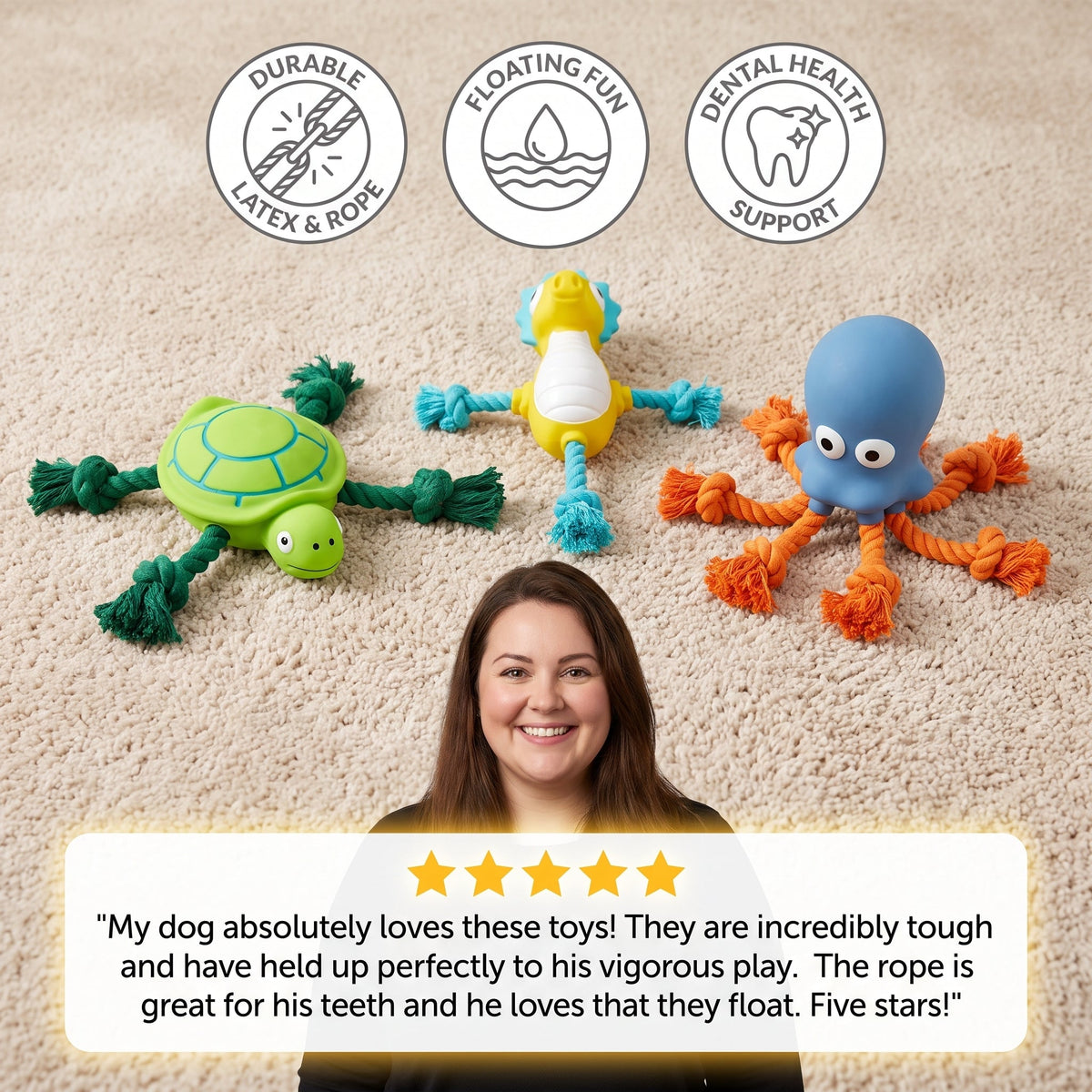 Durable Floating Dental Latex & Rope Dog Toy — Chew, Tug & Splash!