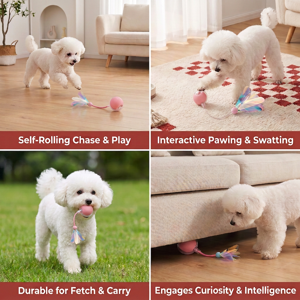 Upgraded Smart Rolling Dog Ball – Durable Interactive Toy with Wiggly Mesh Tail