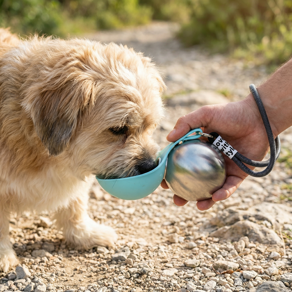 2-in-1 Dog Travel Water Bottle – Leakproof Stainless Steel Bottle with Collapsible Silicone Bowl
