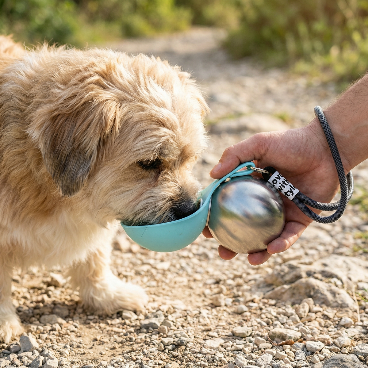 2-in-1 Dog Travel Water Bottle – Leakproof Stainless Steel Bottle with Collapsible Silicone Bowl