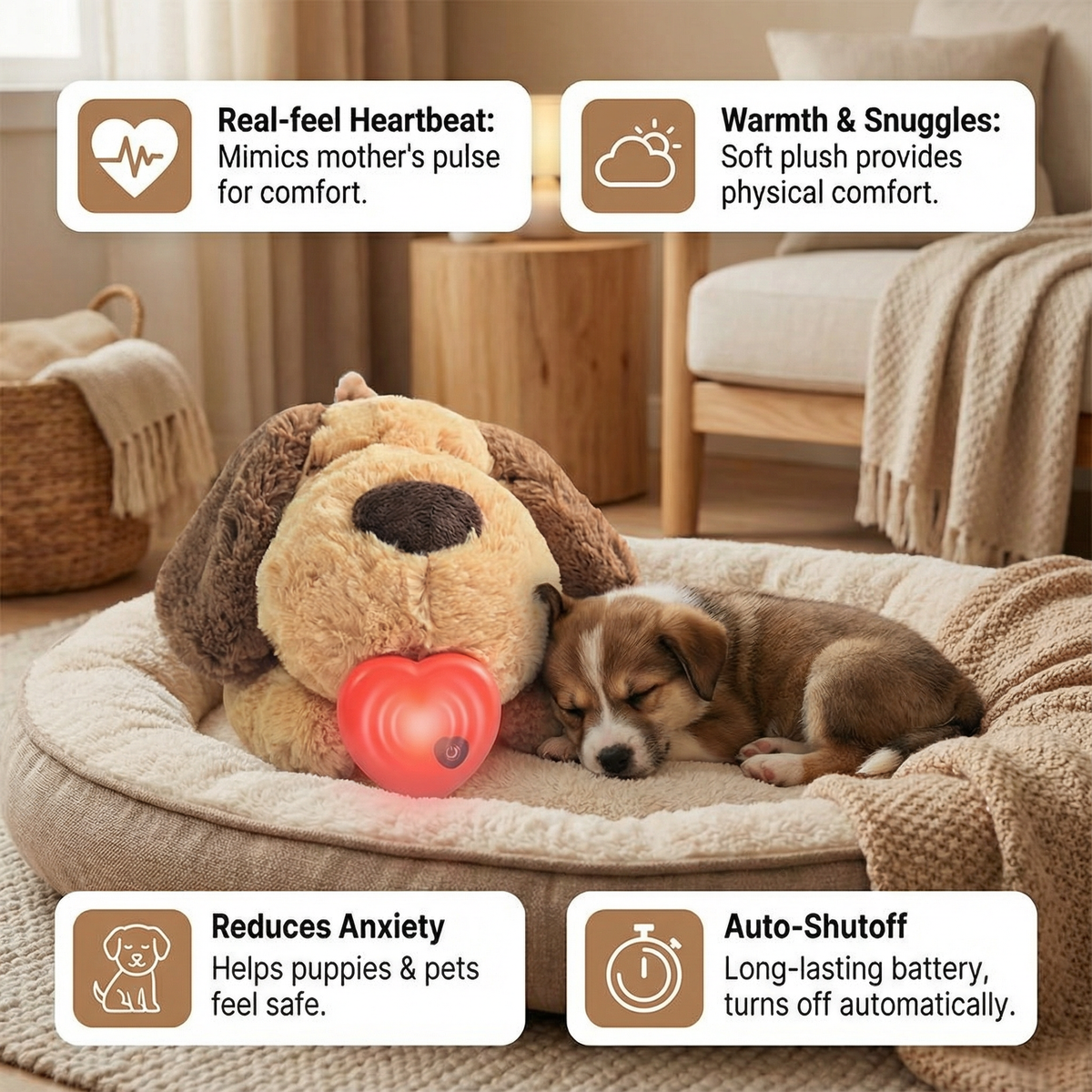 Calming Heartbeat Plush Toy for Dogs & Cats – Anxiety Relief & Stress Soother